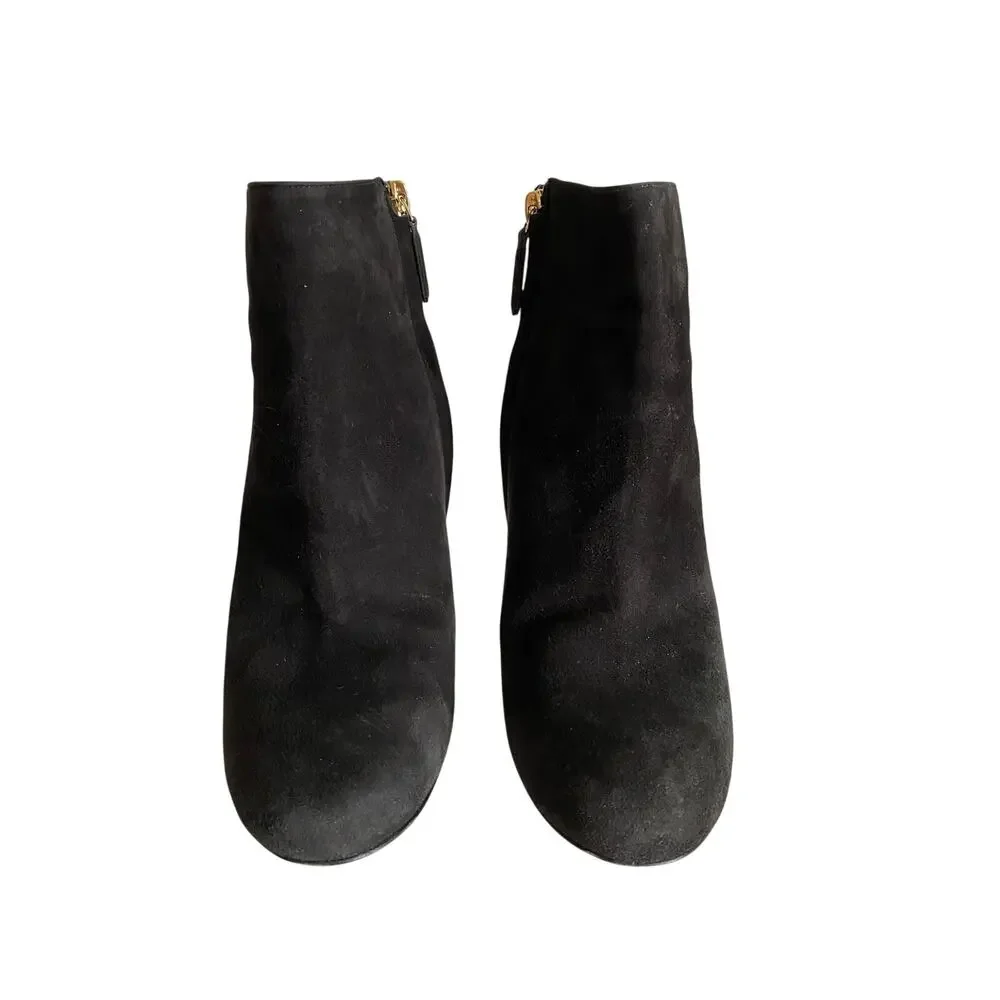 Chanel Black Suede Ankle Boots Quilted Heel CC‎ Gold Cap 39